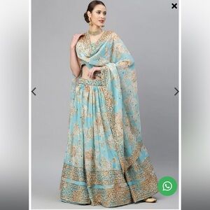 Sky Blue Floral Sequin Embroidered Organza Lehenga